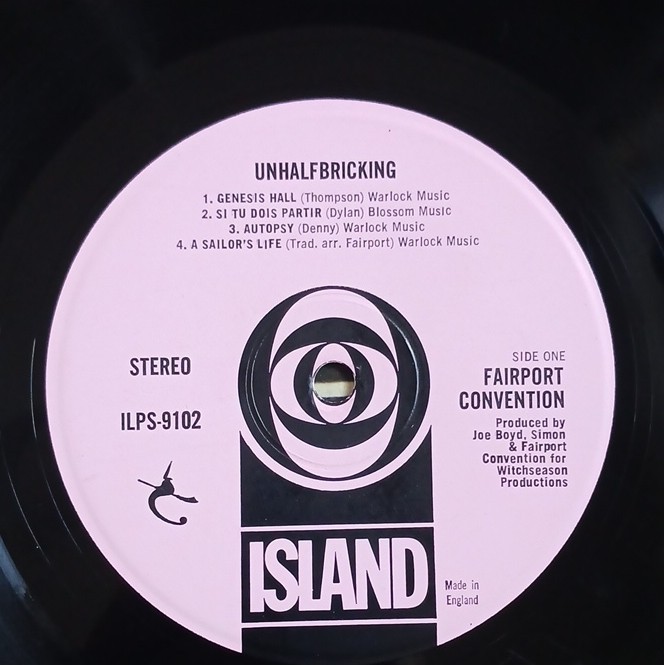 FAIRPORT CONVENTION Unhalfbricking LP 1969 UK 1st Press PINK BLOCK Island ILPS 9