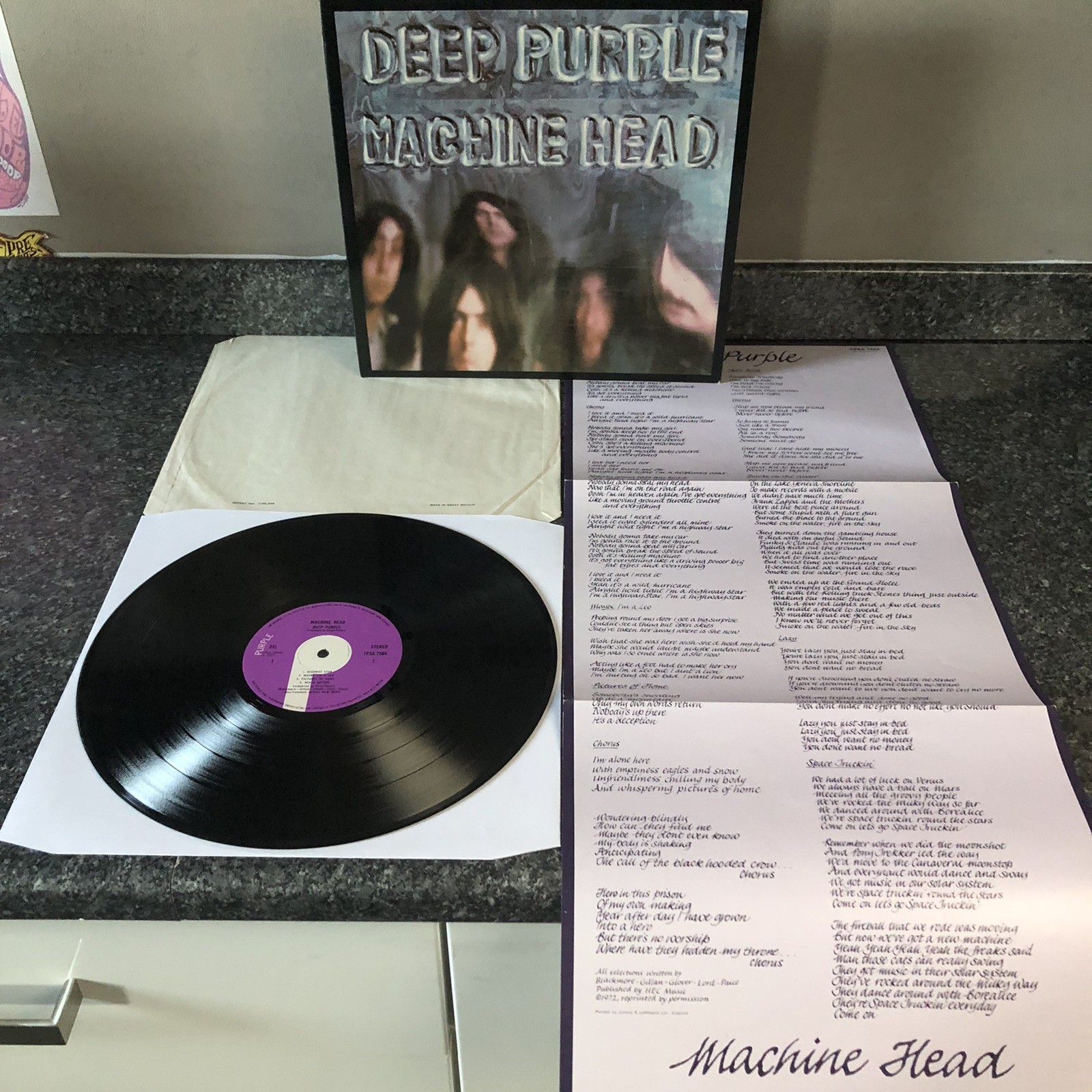 LP VINYL DEEP PURPLE MACHINE HEAD TPSA 7504 & POSTER UK 1ST PRESS 1972 EX/EX